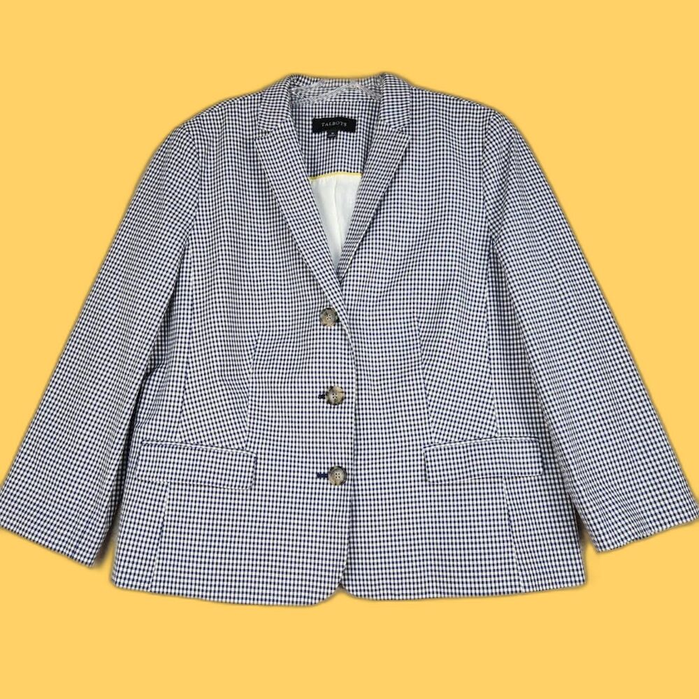 Talbots Women's Navy & White Classic Blazer Size 16  Preppy Minimalist Workwear